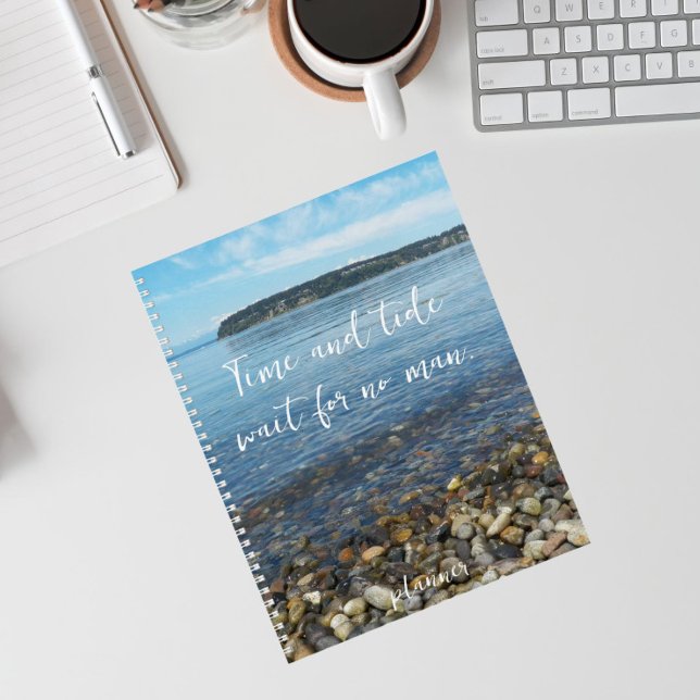 Time and Tide Chaucer Quote Beach Pebbles Planner (In Situ)
