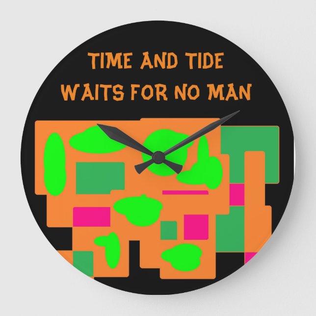 Time and Tide Logo peach lime pink patterned Large Clock (Front)