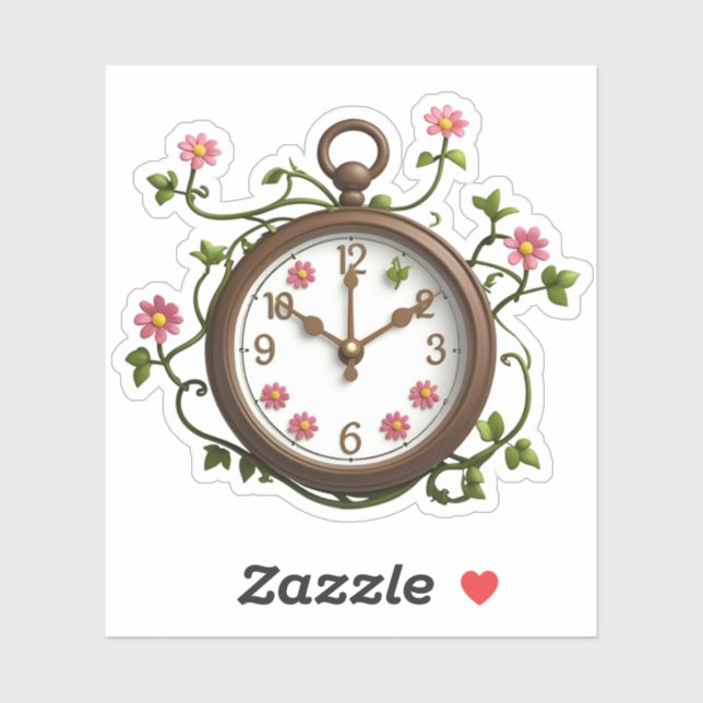 Time Blooms Sticker: Unique Clock & Floral Design (Sheet)