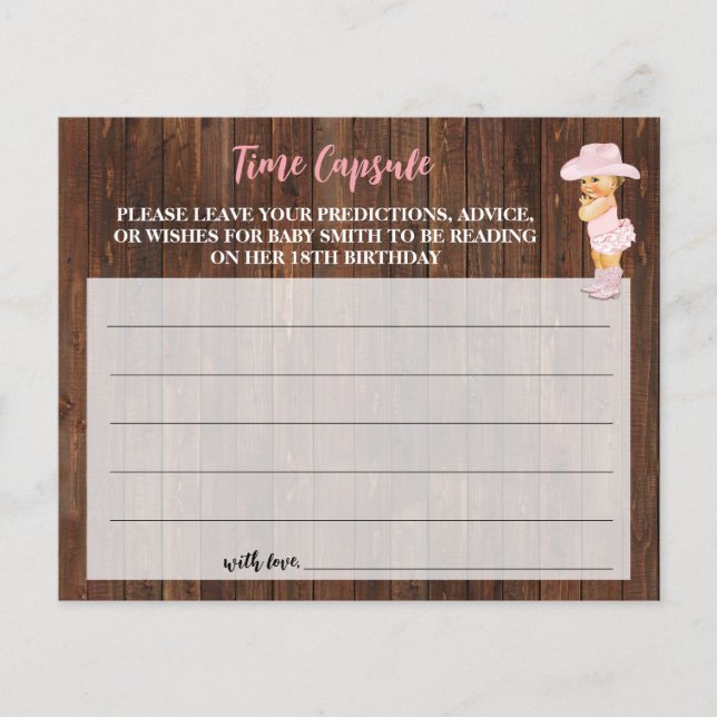 Time Capsule Advice for Baby Cowgirl Shower Card (Front)