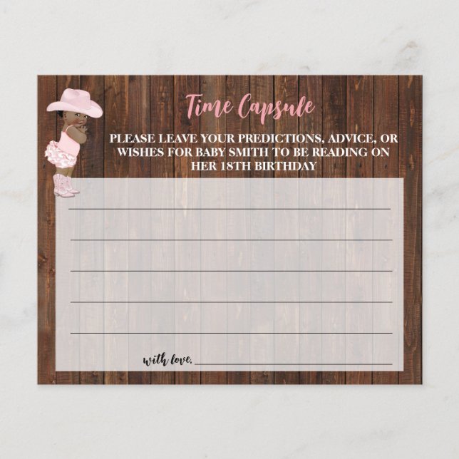 Time Capsule Advice for Baby Cowgirl Shower Card (Front)