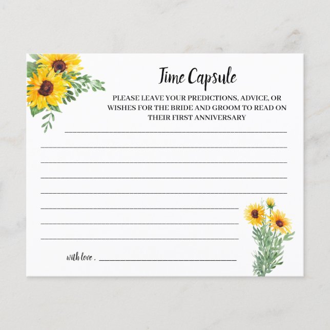 Time Capsule Advice Sunflowers Bridal Shower Card (Front)