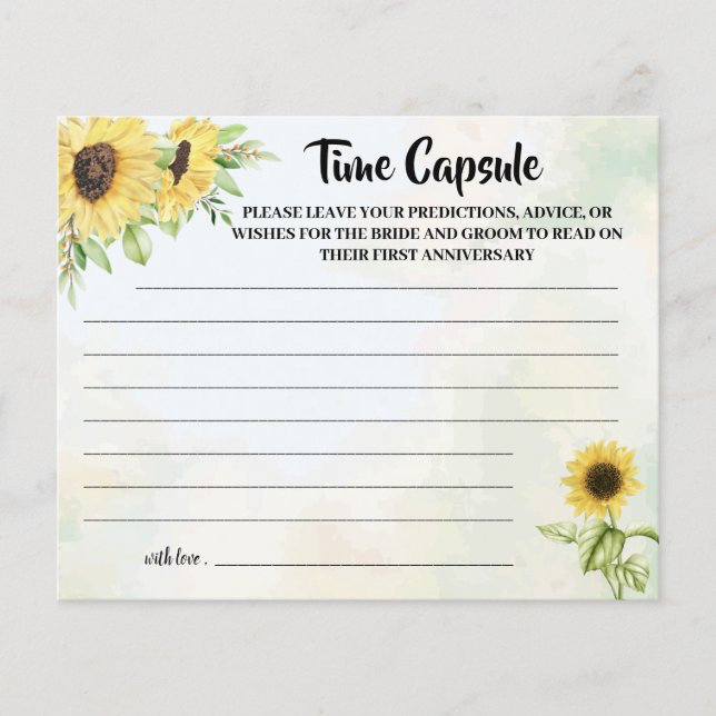 Time Capsule Advice Sunflowers Bridal Shower Card (Front)