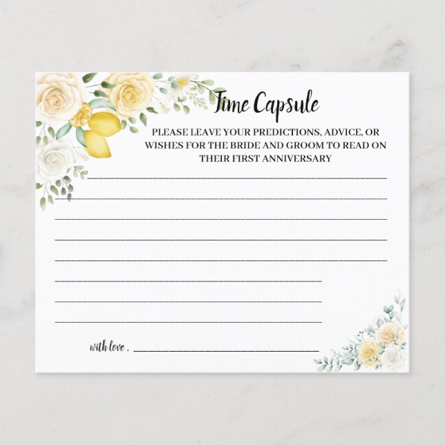 Time Capsule Advice White Roses Bridal Shower Card (Front)