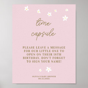 Time Capsule Baby Shower Sweet Daisies Pastel Pink Poster