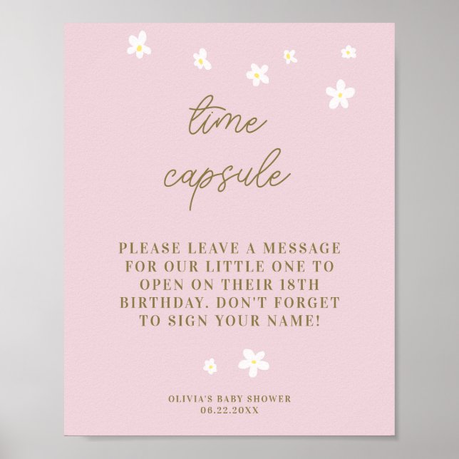 Time Capsule Baby Shower Sweet Daisies Pastel Pink Poster (Front)
