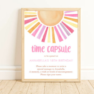 Time capsule Boho sunshine sun girls 1st birthday Poster