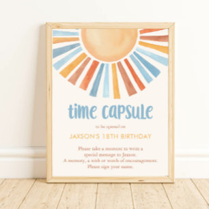 Time capsule Boho sunshine sun yellow blue Poster