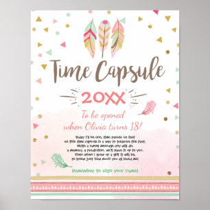 Time Capsule Feathers Tribal Boho Girl Gold Poster