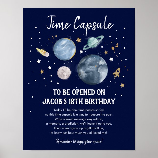 Time Capsule Outer Space Planets Boy Birthday Poster (Front)
