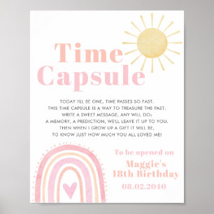 Time Capsule Pastel Rainbow Sun Girl 1st Birthday Poster