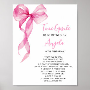 Time Capsule Pink Bow Girls 1st Birthday Poster