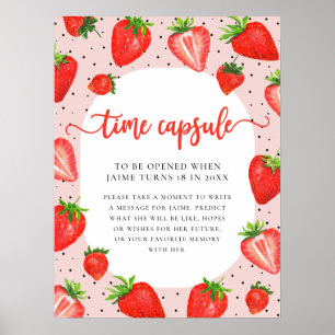 Time Capsule   Pink Strawberry Birthday Poster