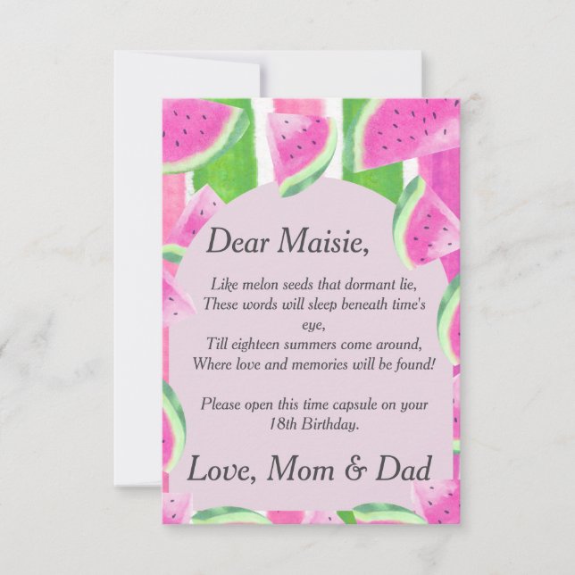 Time Capsule Poem  Pink Watermelon  Letter note  Invitation (Front)