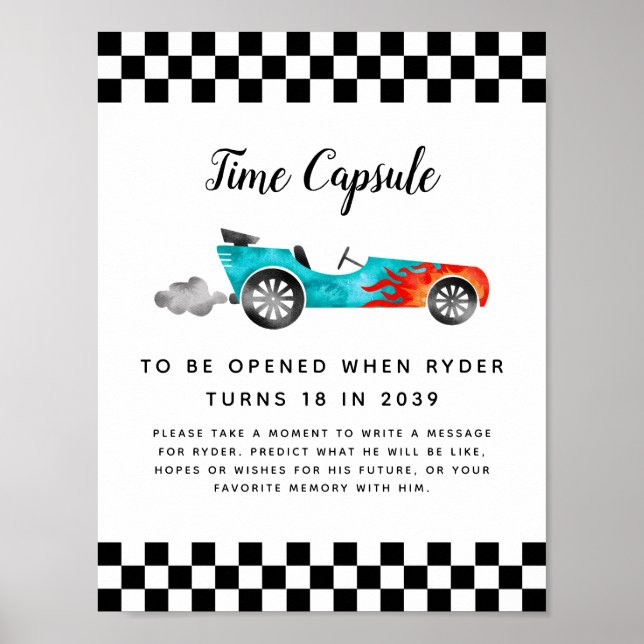 Time Capsule Sign | Boy Race Car Birthday Party (Front)