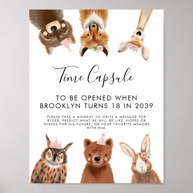 Time Capsule Sign | Girl Woodland Birthday Party (Front)