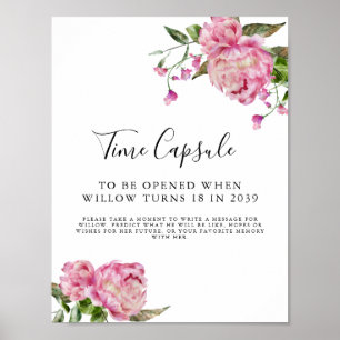 Time Capsule Sign   Pink Floral Birthday Party