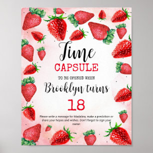Time Capsule Sign, Strawberry Birthday Party Poster