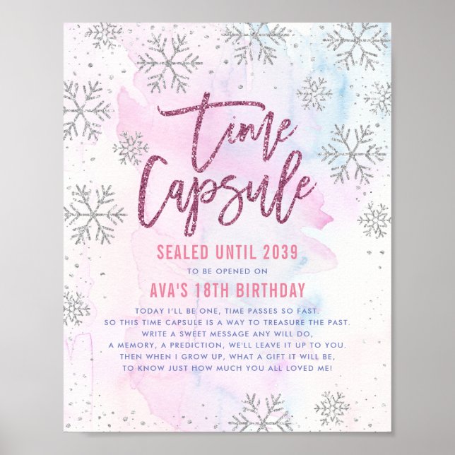 Time Capsule Silver Snowflake Glitter Magenta Poster (Front)