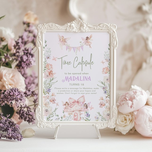 Time Capsule Whimsical garden Fairy First Birthday Poster (Creator Uploaded)