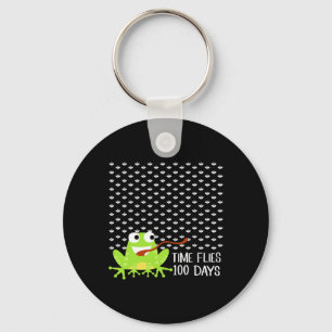 Time Flies 100 Days Frog Fly Fun 100th Day Of Scho Key Ring