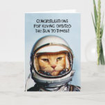 Time Flies 70th Birthday Card<br><div class="desc">Funny 70th Birthday Greeting Card for someone turning 70 years old. Card features a retro space cat</div>