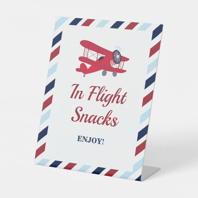 Time Flies Aeroplane Birthday In Flight Snacks Pedestal Sign (Front)
