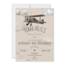 Time Flies Aeroplane Birthday Invitation