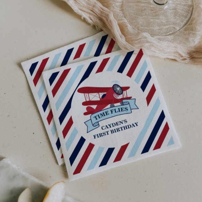Time Flies Aeroplane Birthday Napkin (Creator Uploaded)