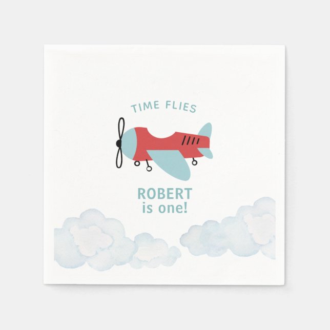 Time Flies Aeroplane Birthday  Napkin (Front)
