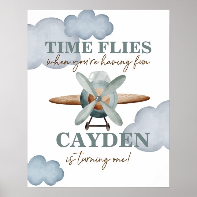 Time Flies Aeroplane Birthday Poster (Front)