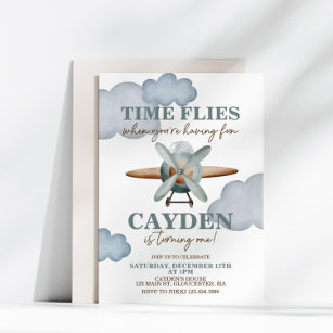 Time Flies Aeroplane First Birthday Invitation