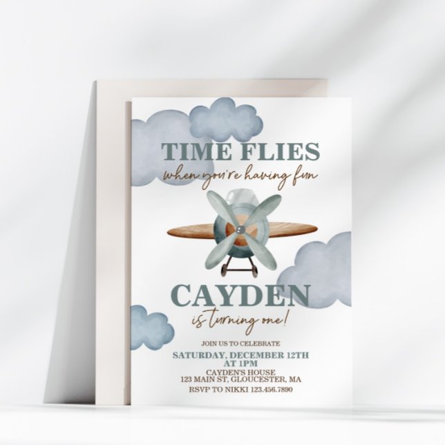 Time Flies Aeroplane First Birthday Invitation (Creator Uploaded)