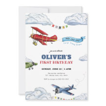 Time Flies Aeroplane First Birthday Invitation