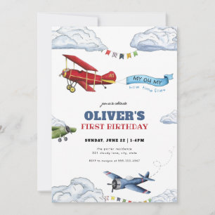 Time Flies Aeroplane First Birthday Invitation
