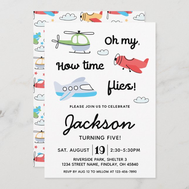 Time flies Aeroplane Helicopter Birthday Any Age Invitation (Front/Back)