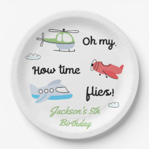 Time flies Aeroplane Helicopter Birthday Any Age Paper Plate