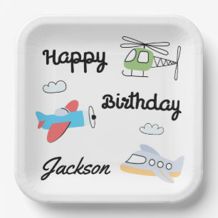 Time flies Aeroplane Helicopter Birthday Any Age Paper Plate