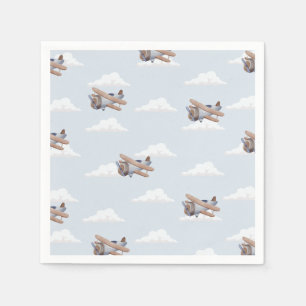 Time Flies, blue Aeroplane Travel  Napkin