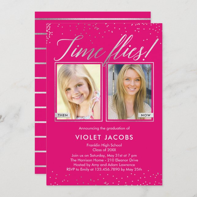 Time Flies EDITABLE COLOR Graduation Invitation (Front/Back)