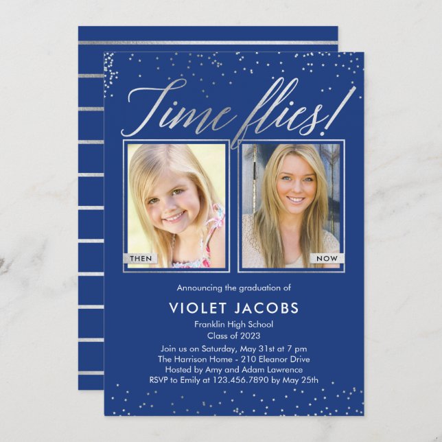 Time Flies EDITABLE COLOR Graduation Invitation (Front/Back)