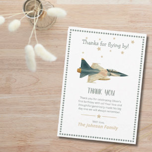 Time Flies fighter jet Aeroplane Boy First Birthda Thank You Card