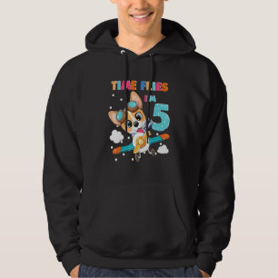 Time Flies Im 5 5th Birthday Corgi Pilot Flying Bo Hoodie