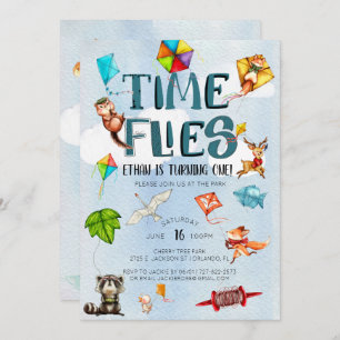 Time Flies   Kite Themed 1st Birthday Party Invitation