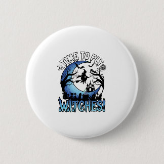 Time Fly Witches Halloween Flying Witch Crescent M 6 Cm Round Badge