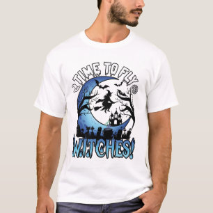 Time Fly Witches Halloween Flying Witch Crescent M T-Shirt