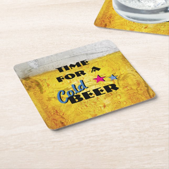 Time for a Cold Beer Square Paper Coaster (Angled)