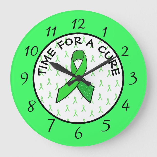 Time for a Cure Lime Green Awareness Ribbon Clock (Front)