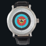 Time for Archery - Watch<br><div class="desc">A clock featuring a white, black, cyan, red, and yellow archery target. Customisable to remove the lines!</div>