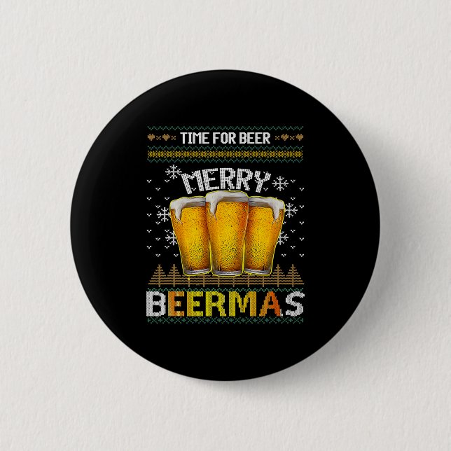 Time For Beer Merry Beermas Funny Christmas Beer L 6 Cm Round Badge (Front)